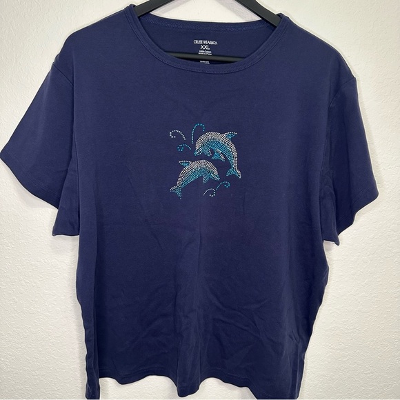 Cruise Wear & Co. Navy Rhinestone Dolphin T-Shirt – Women’s XXL - Picture 1 of 4